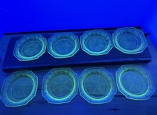 SET OF 8 Green Uranium Depression Glass PRINCESS Pattern Coasters Anchor Hocking picture