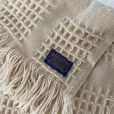 Vintage Pendleton Virgin Wool Cream Throw Blanket w/Fringe 80s picture