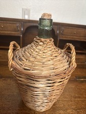 Viresa Vintage Glass Bottle Wrapped In Woven Wicker With Cork. picture