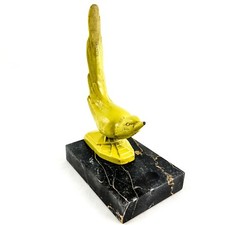 JB Hirsch Art Deco Long Tail Bird Bookend / Sculpture — Yellow on Marble c. 1925 picture