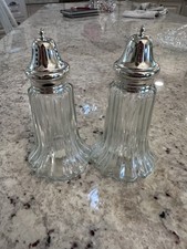 Vtg Leonard Crystal Salt and Pepper Shakers Silver plate Tops Made in Japan NEW picture