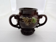 Vintage Weller Floretta Art Pottery Vase 3 Handles Brown w/Grape Motif 335 Mark picture
