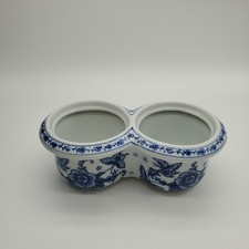 Vintage Blue White Porcelain Double Planter Butterfly Floral Cache Pot Japan picture