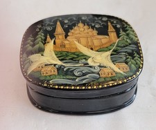 Vintage Lacquer Box hand Painted Paper Mache Russian  Kholuy picture