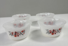 Vintage Floral Fire King Primrose Custard Cups Set Of 4 - 6 Oz Milk Glass picture