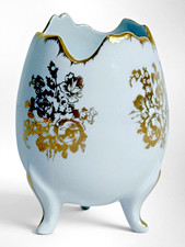 Couleuvre France Porcelain Cracked Egg Vase Gold Gilt Limoges VTG picture