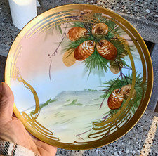 Antique Julius Brauer Pine Cone Plate - Sunset Sky - Signed George Stahl Style picture