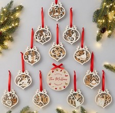 Personalized 12 Days of Christmas Wood Ornament Set Family Name 13 Piece picture
