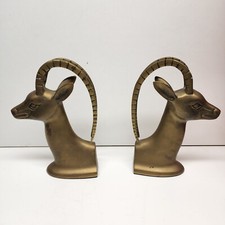 VTG Brass Gazelle Deer Antelope Book Ends 8
