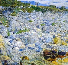 Oil painting Frederick-Childe-Hassam-Rocky-Beach-Appledore landscape & figures picture