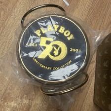 Vtg Playboy Bunny Leather Coasters with Chrome Rack Set of 6 w/Holder picture