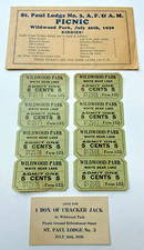 1930 Wildwood Park Amusement TICKET/CRACKER JACK PROMO White Bear Lake Minnesota picture