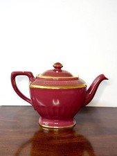 Hall Hollywood Maroon Teapot Gold Crackle 6 Cup USA Vintage picture