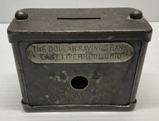 Antique Dollar Savings Bank East Liverpool Ohio Steel Coin Bank picture