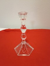 Crystal Candlestick Holder Hexagon Shaped Etched Based 8