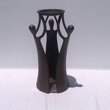 Cast Metal 3 Piece Figural 12” Tall Candle Holder Painted Copper Color picture