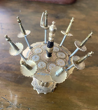 Vintage Toledo Spain Sword Cocktail Pick Set Brass Mid Century Barware 8 Picks picture