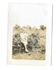 VTG Sepia Small Snapshot Photo Pretty Woman Hair Roll Victory Roll Sitting Trees picture