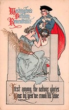 Washington's Birthday Patriotic 4th of July Colors Red Blue Cape Postcard E18 picture