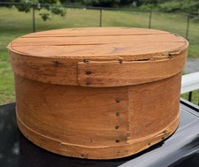 VTG Primitive Round Cheese Wooden Wood Box 16” Wide Rustic Farmhouse picture