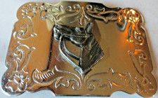 DECORATIVE WESTERN/EQUESTRIAN CHROME PLATED HORSE HEAD BELT BUCKLE, USED picture