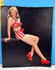 Beautiful Pinup Sweet & Lovely Girl in Red Striped Shorts & Red Hi-Heels 7x9 picture