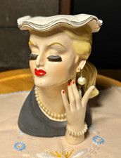 VTG 6” MCM 1956 Napco Japan Ceramic Lady Head Vase C2636C Blonde Ponytail Pearls picture