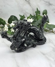 XL Black Jade Dragon Statue Feng Shui Serpentine Xiuyan Jade Large Crystal Drag picture