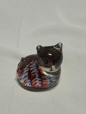 Glass Cat Figurine Handmade Glass Art Small Collectible Collectible picture