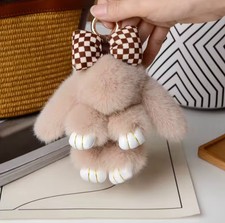 Fluffy Bunny Rabbit Keychain with cute Bow, Soft Faux Fur Pom Pom Bag Charm,15cm picture