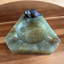 vintage green onyx ashtray w/ bronze finish mouse.  picture