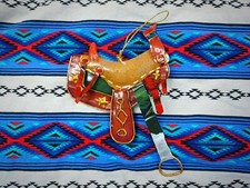 Vtg 1990s Metal Saddle Christmas Ornament RUSTIC Western Tex-Mex Farmhouse picture