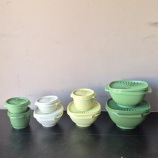 Tupperware Servalier Bowls Set of 8 SHADES OF NEW GREEN, YELLOW AND WHITE. picture