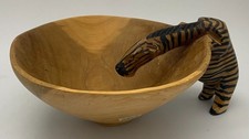 Vintage Hand Carved Wooden Zebra Drinking Bowl Kenya African Folk Art picture