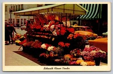 Vintage San Francisco Sidewalk Flower Vendor Postcard Curt Teich 1950s picture