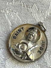 Vtg medal St Saint Jude hope impossible lost causes patron Creed sterling silver picture