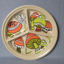 Vintage Plate Cottagecore Mushroom Thin Plastic Divided, Great For Wall Art picture