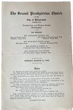 1942 Second Presbyterian Church Bulletin Phila PA Rev MacColl Evans WWII era picture