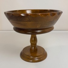 Vintage Wood Pedestal Bowl Stand 6.25 In H X 9.5 In W Decor Fruit picture
