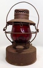 Antique “Handlan Buck St. Louis USA” Railroad Lantern w/Red Globe Heavy Patinaed picture