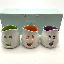 PartyLite Ghouly Tealight Holder Trio P9063 Halloween Ghost Ceramic Set w/ Box picture