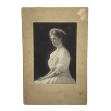 Cabinet Card Black & White B&W Photograph Elegant Young Woman in White Dress picture