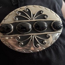 Vtg Squaw Wrap Black Stone Belt Buckle picture
