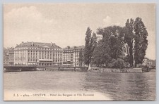 Geneva Switzerland Hotel des Bergues Ile Rousseau RPPC Postcard Jullien Freres picture