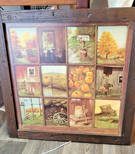 vintage 12-panel rustin window pane by HOMCO fall harvest painting by B. Mitchel picture