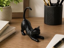 Cast Iron Playful Black Cat Figurine Garden Statue Paperweight Doorstop Bookend picture