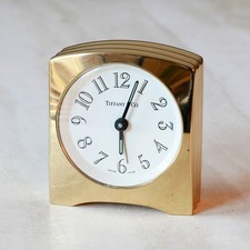Tiffany & Co Alarm Clock Gold-Tone Art Deco Style Swiss Made Brass Quartz picture