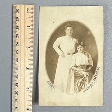 Vtg 1910s PMC RPPC Postcard Two ID'd Fashionable Women Edwardian Dress Hair Bow picture