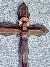 Antique Bronze Brass French Art Deco Crucifix Jesus On Cross Wall Hanging 16