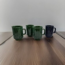 Vintage AWS Arthur Wood & Sons England Set of 4 cups 3 Dark Green & 1 Navy Blue picture